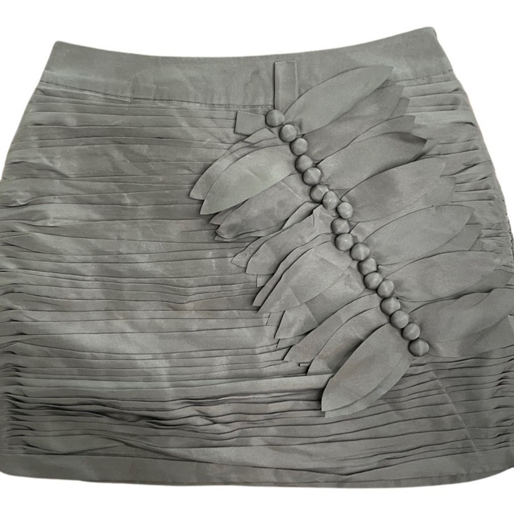 Twelve by Twelve Forrest Green Pleated With Floral Appliqué Mini Skirt
